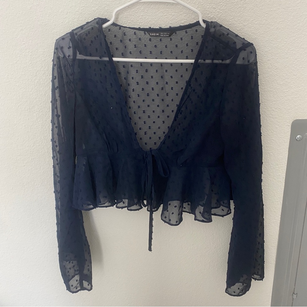 SHEIN see through going out top navy, completely sheer with dots never worn
